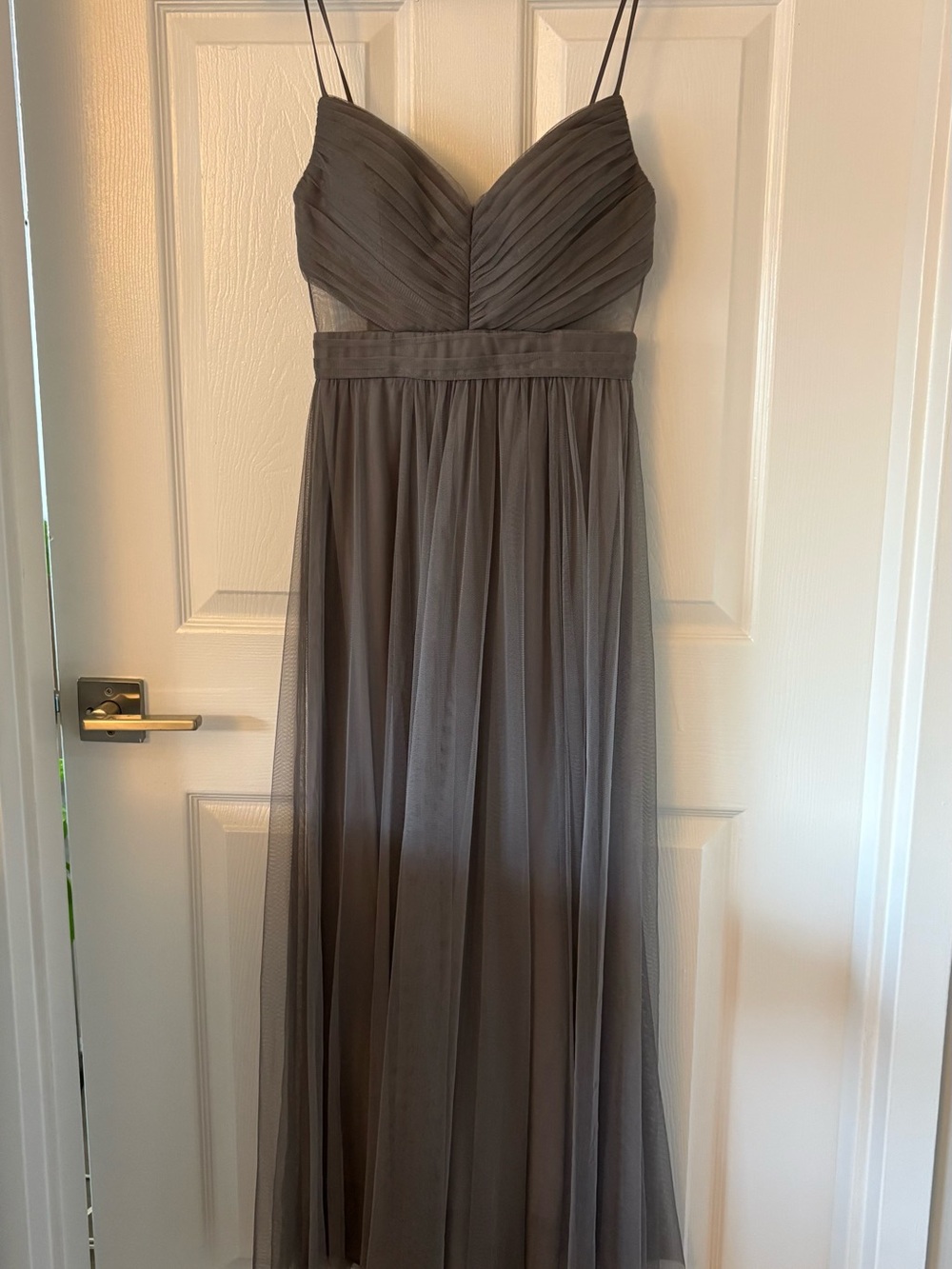 Amsale Slate Grey Spaghetti-Strap Maxi Dress